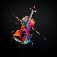 Violin Splashed In Colorful Paint On Simple Background