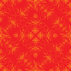 An abstract wallpaper design done in the old fashioned style in red and orange