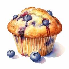 Blueberry Muffin Watercolor-Style Illustration [Generative AI]