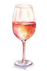 Glass of Rosé Wine Watercolor-Style Illustration [Generative AI]