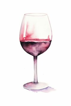 Isolated Glass of Merlot Wine Watercolor-Style Illustration [Generative AI]