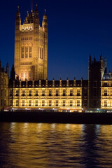 The Houses of Parliament and Big Ben in London at night.