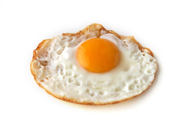 just fried egg clouse up on white background