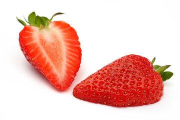 Strawberry cut. Macro shot on white background