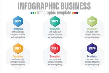 Infographic template. 6 Step timeline journey, Flat simple infographics design template. presentation graph. Business concept with numbers Six 6 options or steps vector illustration