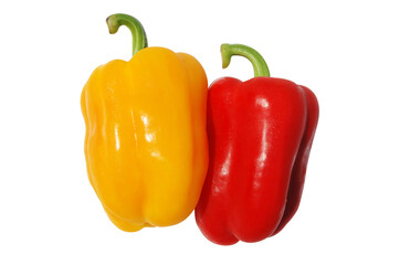 Red and yellow pepper on white background with clipping path