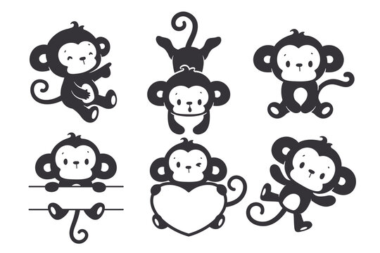 silhouette of a naughty little monkey cute animal cartoons for kids