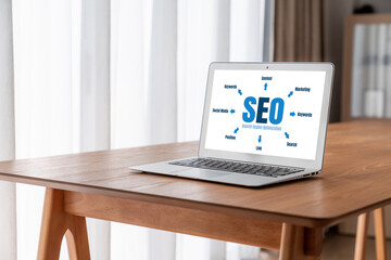 SEO search engine optimization for modish e-commerce and online retail business showing on computer...
