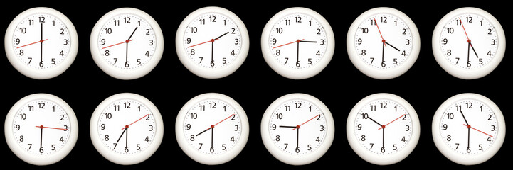 A collage of clock telling the time - quarter to - 2 of a series of 4