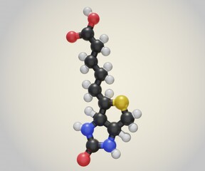Isolated Biotin or vitamin H or vitamin B7 molecule 3d rendering 