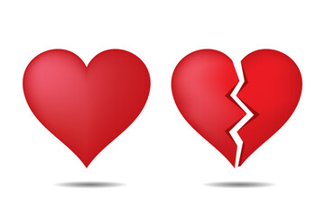 Vector realistic red heart and broken hearts