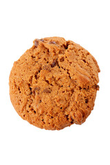 One chocolate cookie on white background