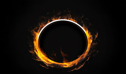 Burning circle in plain black background from Generative AI