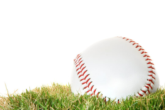 Clean Baseball with grass and white background