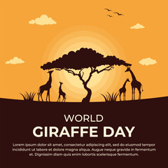 Fototapeta na wymiar Sunrise Sunset Giraffe Silhouette Landscape Illustration good for World Giraffe Day