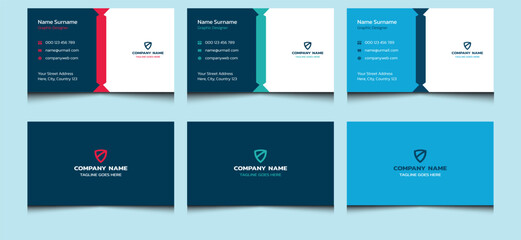 Elegant clean simple minimal abstract creative modern corporate professional company real estate name visiting business card design template dark blue colors.