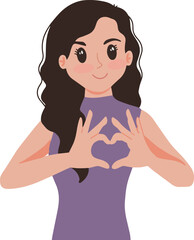 Portrait woman with hand forming love illustration