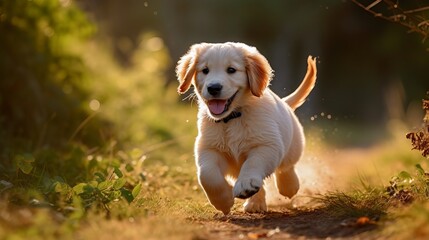 Adorable golden retriever Outdoors in the grass with the cute look, generative ai
