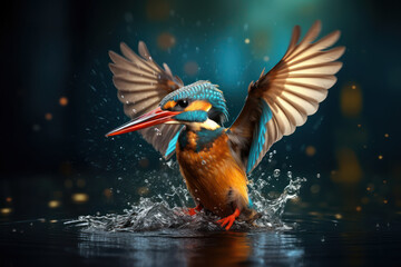 kingfisher on the water splash with Ai Generated