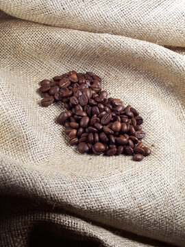 Coffee Beans on Burlap.