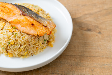 fried rice with grilled salmon fillet steak