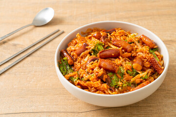 Stir-fried squid or octopus with Korean spicy sauce rice bowl