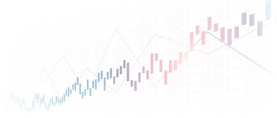 Widescreen abstract financial chart with line graph and glowing light on white color background