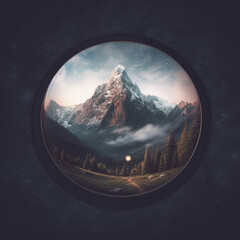 Photo a small art piece with a mountain scene inside of it ai generated