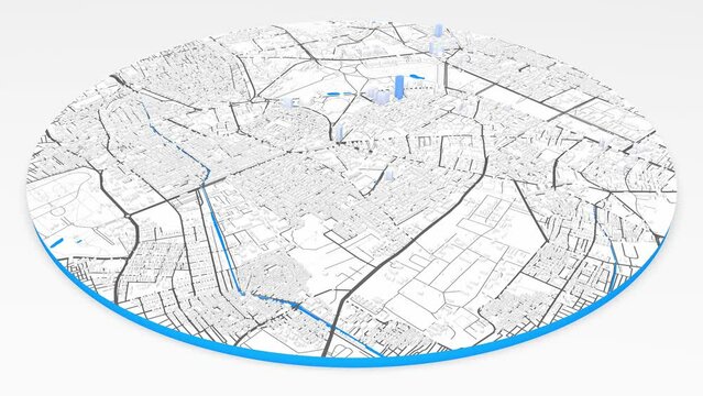 3d model Bangalore map background loop. Spinning around India city air footage. Seamless panorama rotating over downtown backdrop.