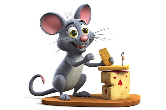 cute mouse holding a big yellow cheese wedge Generative AI