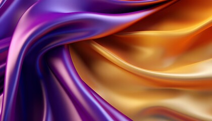 Abstract Background with 3D Wave Bright Gold and Purple Gradient Silk Fabric. Generative ai