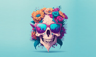 A detailed illustration of a Dead Skull wearing trendy sunglasses, AI photo, Generated by AI, Generative AI, Generative, AI.