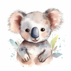  Cute Koala kids book illustration Watercolor. Generative AI