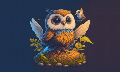 Obraz premium The owl very cute and detailed animal Illustration, Created By AI, AI Design, Generative AI, and Generative, AI.