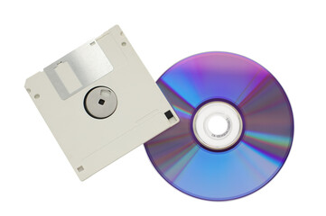 Compact disk and floppy isolated on white background