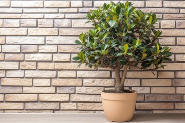 potted plant on a table in front of a brick wall Generative AI