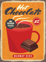 Hot chocolate retro sign vintage poster decoration for cafe bar or restaurant vector.