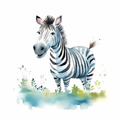  Cute Zebra kids book illustration Watercolor. Generative AI
