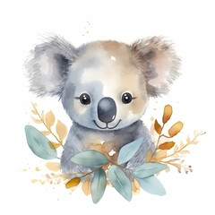 Cute Koala kids book illustration Watercolor. Generative AI - 609254998