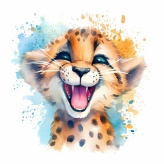 Cute Cheetah kids book illustration Watercolor. Generative AI