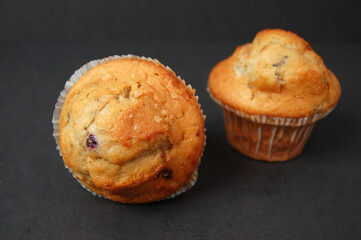 This is an image of two blueberry muffins.