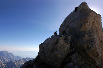 Rock climbers on the last pitch of the Grand Teton, Wyoming, 4198M