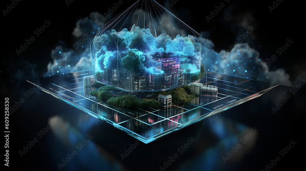 Poster technology and nature with a stunning image of a digital informational technology web futuristic hol