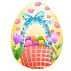 Easter Egg bucket egg and flower with heart - obrazy, fototapety, plakaty