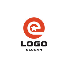 Fototapeta premium creative combination of letter E logo with circle and star