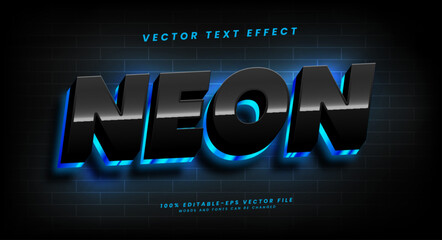 Dark blue neon editable text style effect. Neon light vector text effect.