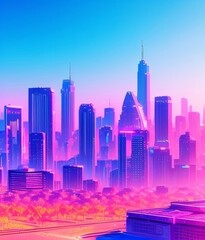 City inpired by Synthwave summer 03