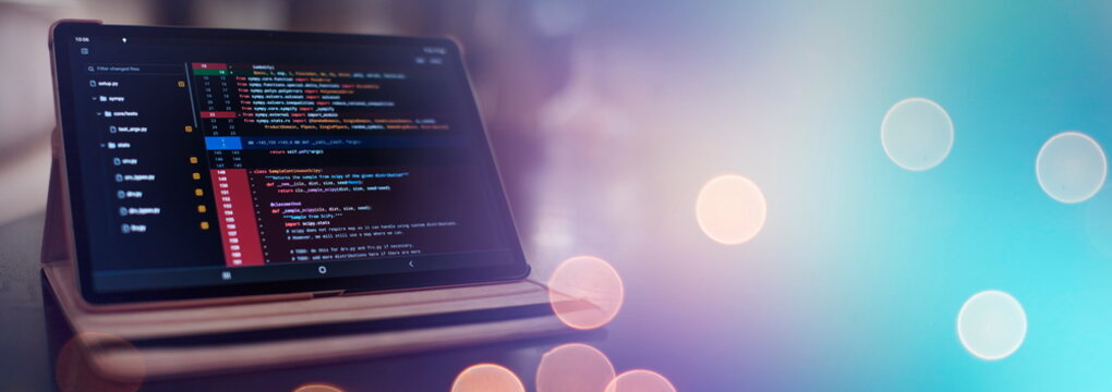 Project managers work new idea. Mobile app developer. Innovative startup project. Website programming code. IT business.