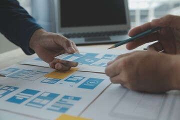 Website designer Creative planning application development draft sketch drawing template layout...