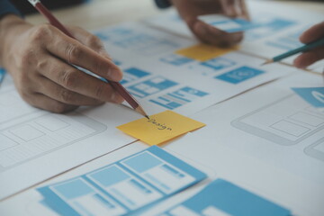 Website designer Creative planning application development draft sketch drawing template layout...